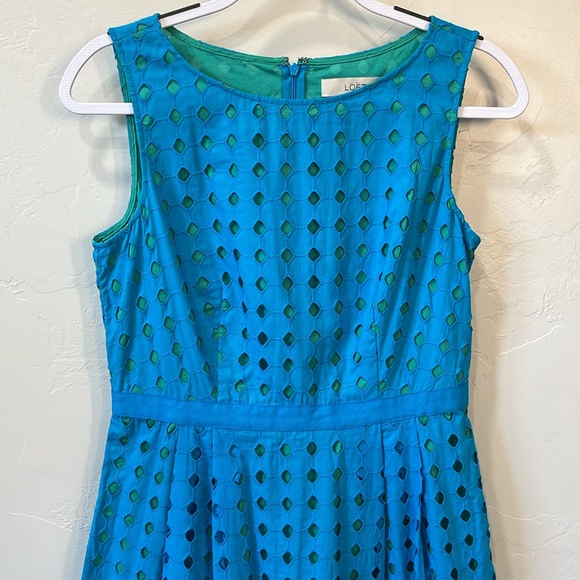 LOFT Turquoise Eyelet A-line dress - Picture 3 of 5